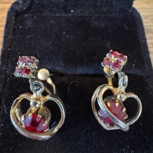 Elegant Gold and Red Heart Earrings